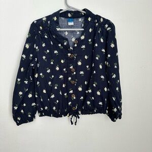 Old Navy Floral Button-Up Blouse - Black and White